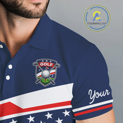 Blue Navy American Flag Mens Golf Polo Shirts Custom Patriotic Team Golf Shirts For Men Golf Gifts NHT693