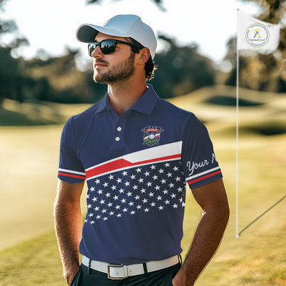 Blue Navy American Flag Mens Golf Polo Shirts Custom Patriotic Team Golf Shirts For Men Golf Gifts NHT693