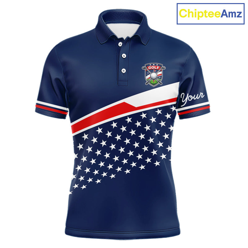 Blue Navy American Flag Mens Golf Polo Shirts Custom Patriotic Team Golf Shirts For Men Golf Gifts NHT693