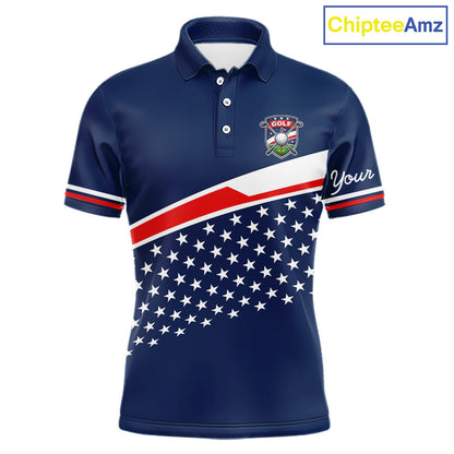 Blue Navy American Flag Mens Golf Polo Shirts Custom Patriotic Team Golf Shirts For Men Golf Gifts NHT693