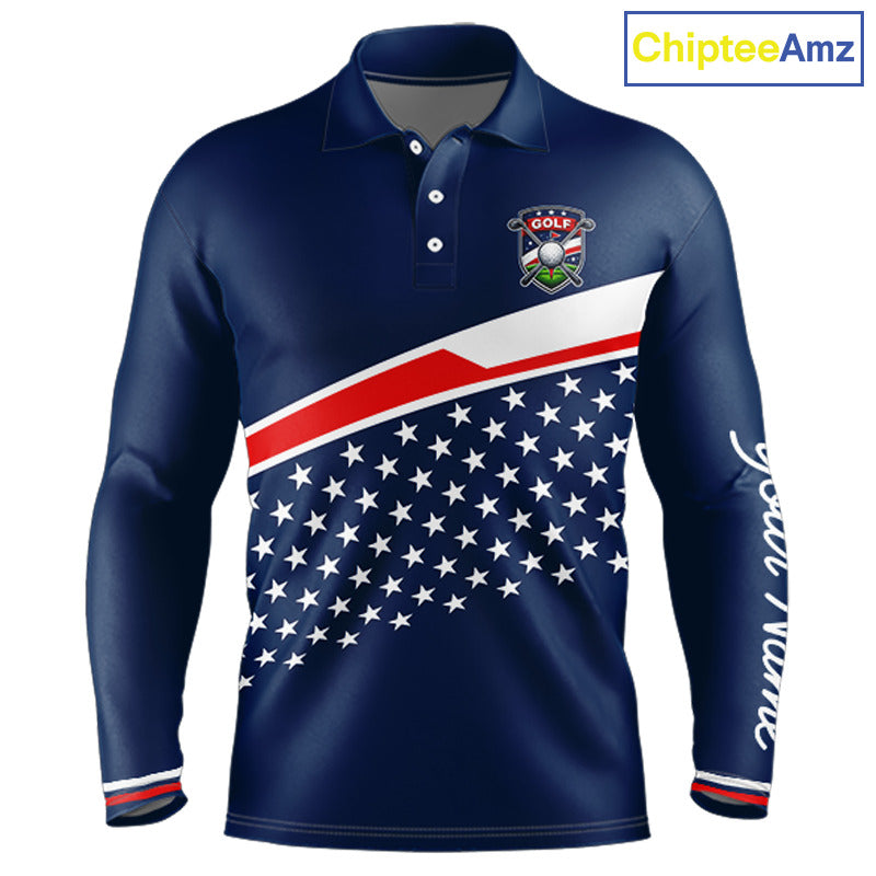 Blue Navy American Flag Mens Golf Polo Shirts Custom Patriotic Team Golf Shirts For Men Golf Gifts NHT693