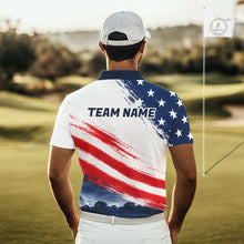 Load image into Gallery viewer, Men's Patriotic Golf Polo Shirt – USA Flag Golf Apparel, Red White Blue Performance Polo 