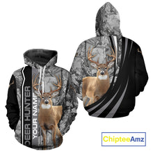 Load image into Gallery viewer, Deer Hunting Camo Custom Name 3D All Over Print Shirt Gray Black, Best Deer Hunting Shirt NHT210