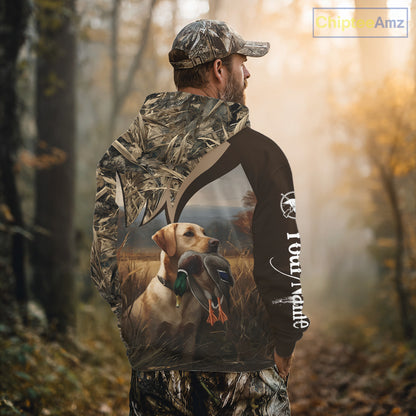 Yellow Lab Duck Hunting Camo Shirt, Personalized Waterfowl Hunting Clothes For Hunters NHT226