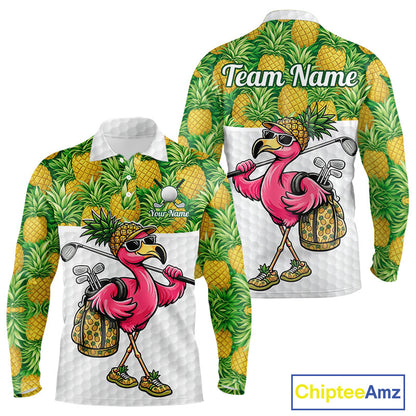 Golfing Flamingo Mens Funny Golf Polo Shirt Custom Yellow Pattern Pineapple Golf Ball Clothes Shirts NHT739