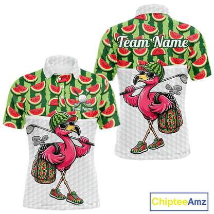 Golfing Flamingo Mens Funny Golf Polo Shirt Custom Green Pattern Watermelon Golf Ball Clothes Shirts NHT740