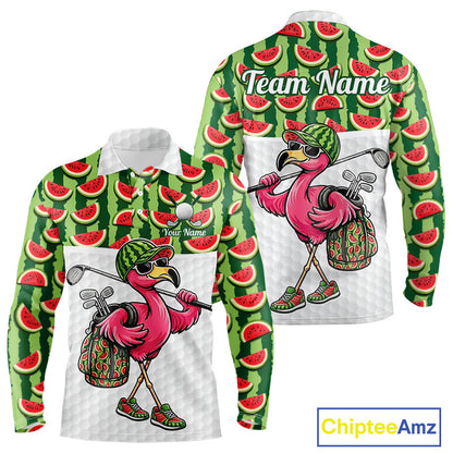 Golfing Flamingo Mens Funny Golf Polo Shirt Custom Green Pattern Watermelon Golf Ball Clothes Shirts NHT740