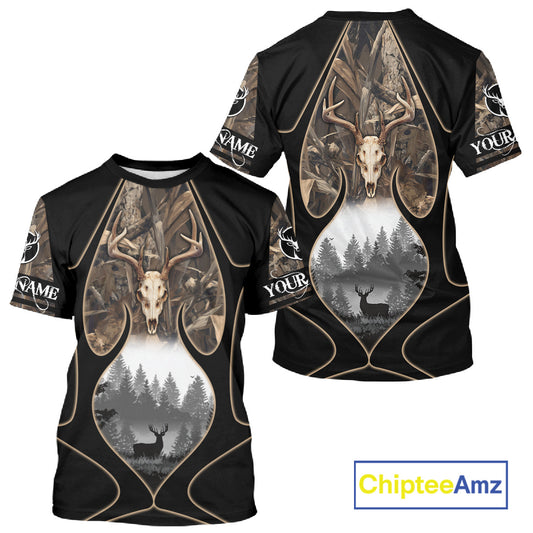 Deer Hunting Shirt 3D All Over Print Skull Deer Personalized Name, Hoodie Hunting For Men NHT363