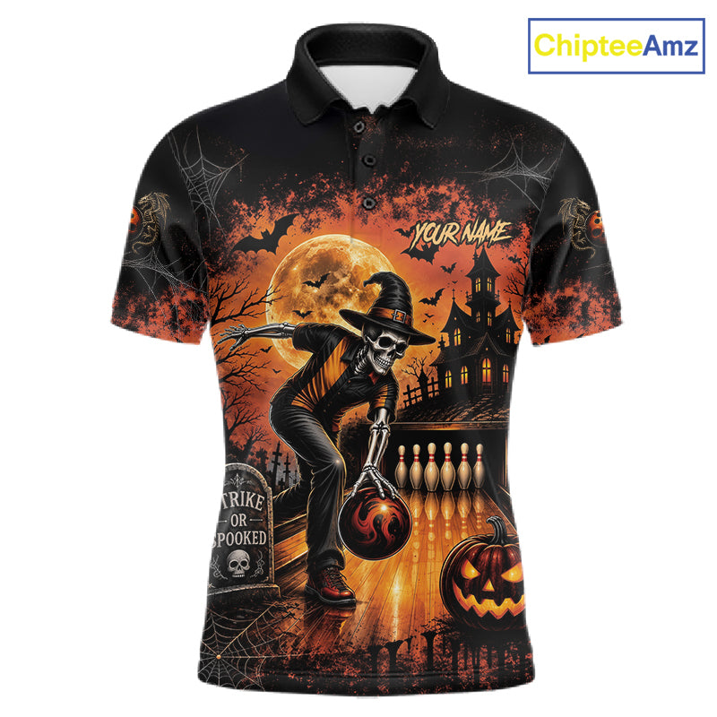 Halloween Bowling Shirt Personalized Name Skull Skeleton Bowling Shirt For Men NHT1377