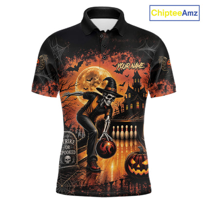 Halloween Bowling Shirt Personalized Name Skull Skeleton Bowling Shirt For Men NHT1377