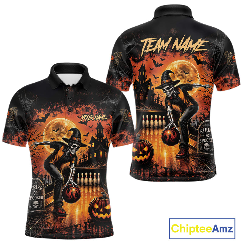 Halloween Bowling Shirt Personalized Name Skull Skeleton Bowling Shirt For Men NHT1377