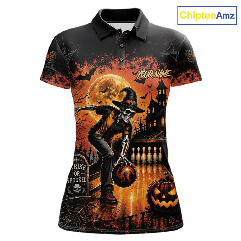 Halloween Bowling Shirt Personalized Name Skull Skeleton Bowling Shirt For Women NHT1377
