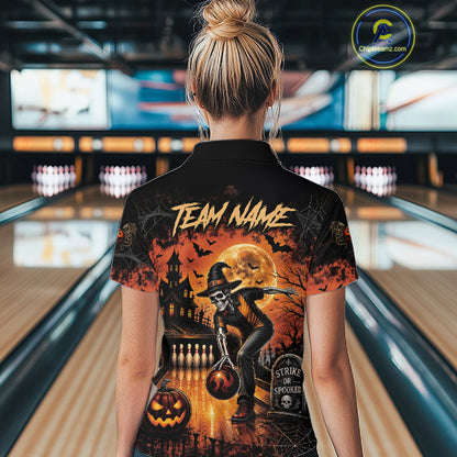 Halloween Bowling Shirt Personalized Name Skull Skeleton Bowling Shirt For Women NHT1377