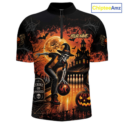 Halloween Bowling Shirt Personalized Name Skull Skeleton Bowling Shirt For Men NHT1377