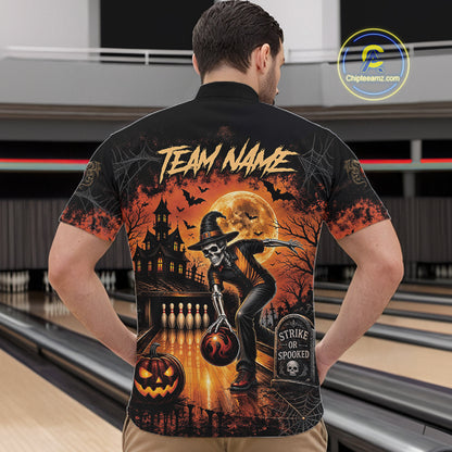 Halloween Bowling Shirt Personalized Name Skull Skeleton Bowling Shirt For Men NHT1377