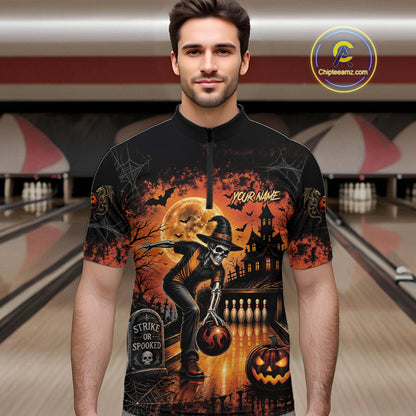 Halloween Bowling Shirt Personalized Name Skull Skeleton Bowling Shirt For Men NHT1377