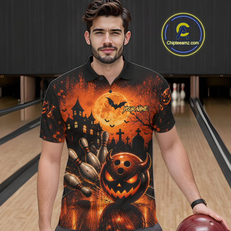 Halloween Bowling Shirt Personalized Pumpkin Bowling Shirt For Men Custom Team Name NHT1380