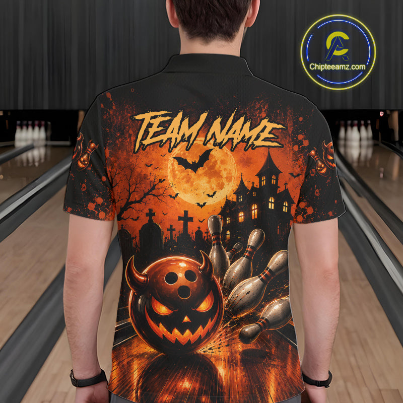 Halloween Bowling Shirt Personalized Pumpkin Bowling Shirt For Men Custom Team Name NHT1380