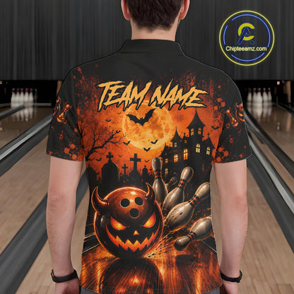 Halloween Bowling Shirt Personalized Pumpkin Bowling Shirt For Men Custom Team Name NHT1380