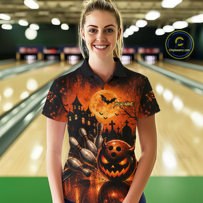 Halloween Bowling Shirt Personalized Pumpkin Bowling Shirt For Women Custom Team Name NHT1380