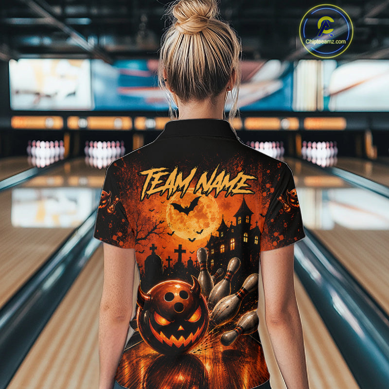 Halloween Bowling Shirt Personalized Pumpkin Bowling Shirt For Women Custom Team Name NHT1380