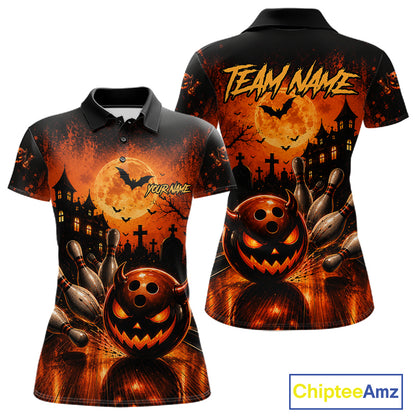 Halloween Bowling Shirt Personalized Pumpkin Bowling Shirt For Women Custom Team Name NHT1380