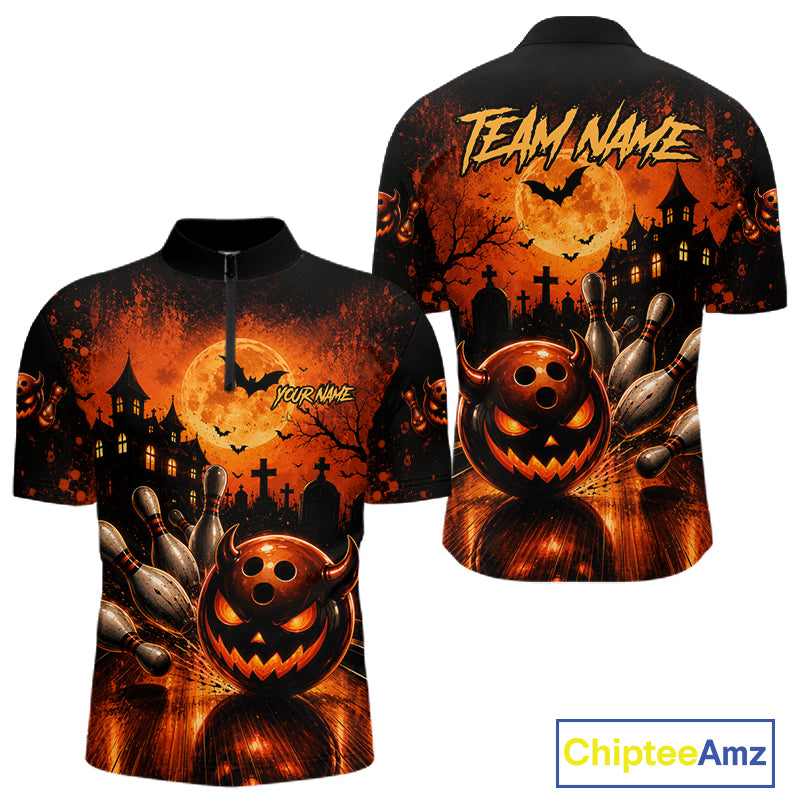 Halloween Bowling Shirt Personalized Pumpkin Bowling Shirt For Men Custom Team Name NHT1380