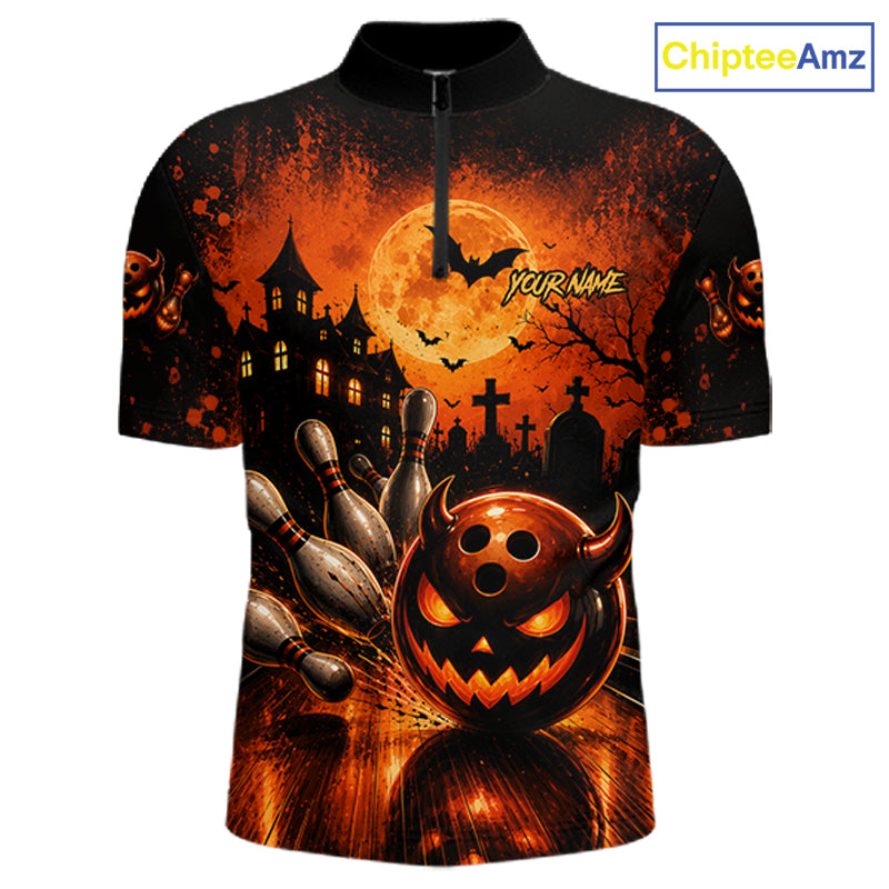 Halloween Bowling Shirt Personalized Pumpkin Bowling Shirt For Men Custom Team Name NHT1380