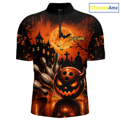Halloween Bowling Shirt Personalized Pumpkin Bowling Shirt For Men Custom Team Name NHT1380