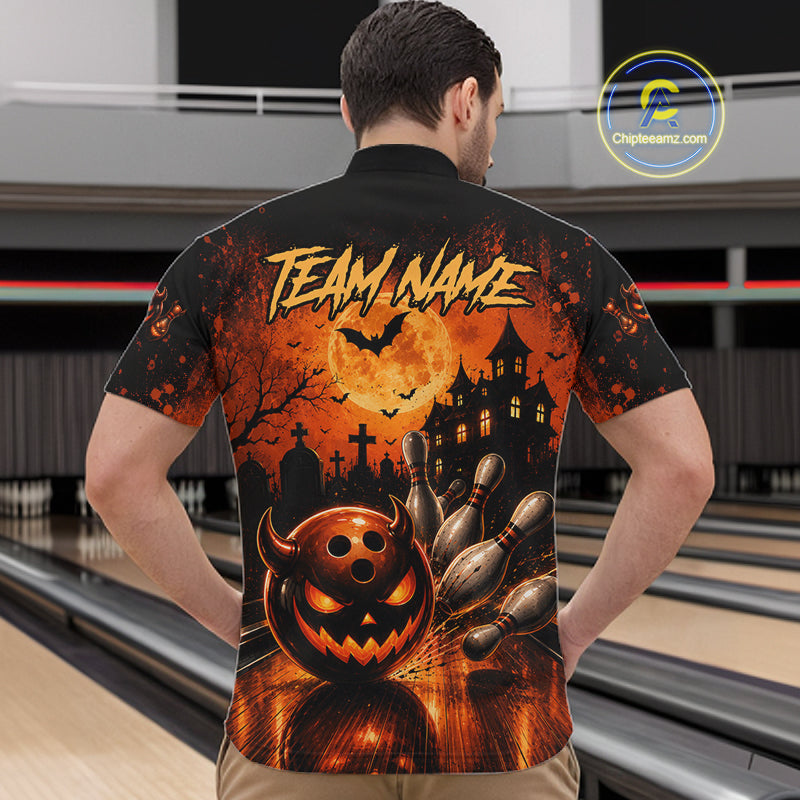Halloween Bowling Shirt Personalized Pumpkin Bowling Shirt For Men Custom Team Name NHT1380