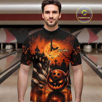 Halloween Bowling Shirt Personalized Pumpkin Bowling Shirt For Men Custom Team Name NHT1380
