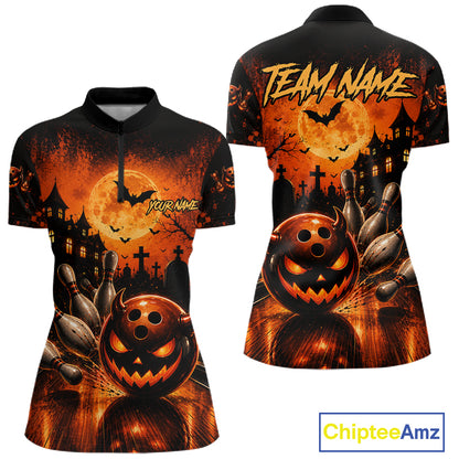 Halloween Bowling Shirt Personalized Pumpkin Bowling Shirt For Women Custom Team Name NHT1380