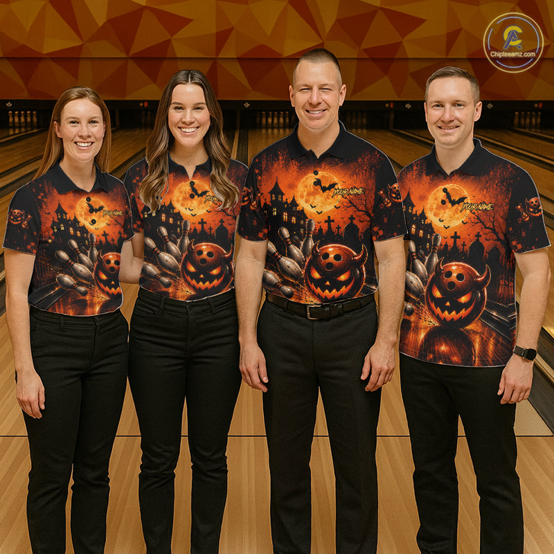 Halloween Bowling Shirt Personalized Pumpkin Bowling Shirt For Men Custom Team Name NHT1380
