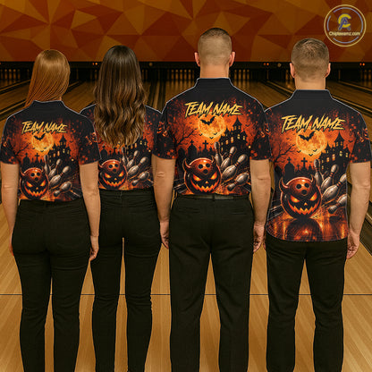 Halloween Bowling Shirt Personalized Pumpkin Bowling Shirt For Women Custom Team Name NHT1380
