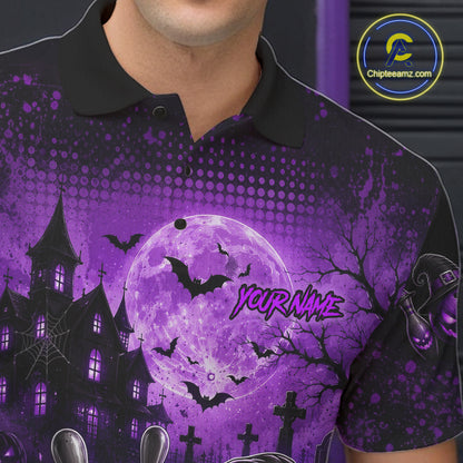 Halloween Bowling Shirt Personalized Purple Pumpkin Bowling Shirt For Men Team Name NHT1381