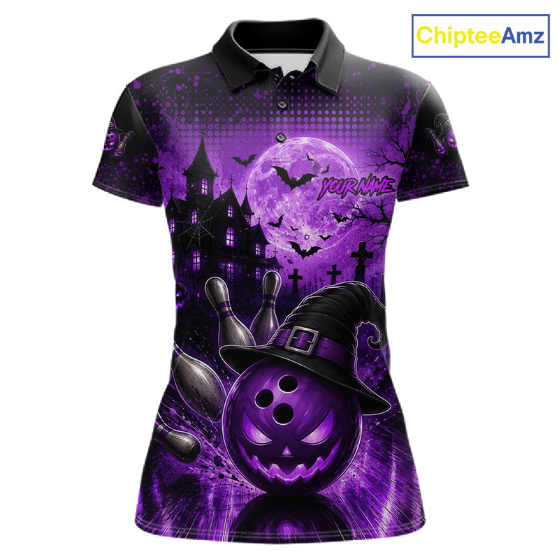 Halloween Bowling Shirt Personalized Purple Pumpkin Bowling Shirt For Women Team Name NHT1381