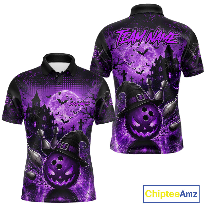Halloween Bowling Shirt Personalized Purple Pumpkin Bowling Shirt For Men Team Name NHT1381