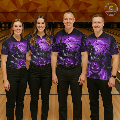 Halloween Bowling Shirt Personalized Purple Pumpkin Bowling Shirt For Women Team Name NHT1381