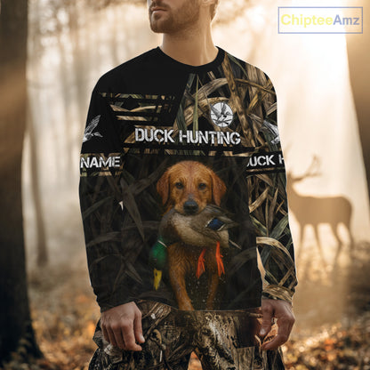 Mallard Duck Hunting Yellow Lab Custom Name 3D All Over Print Shirt, Lab Dog Hunting Gifts NHT130