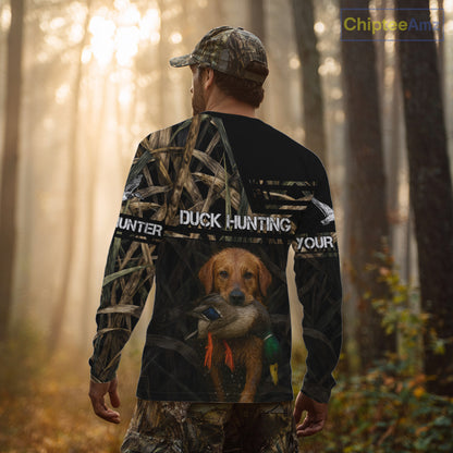 Mallard Duck Hunting Yellow Lab Custom Name 3D All Over Print Shirt, Lab Dog Hunting Gifts NHT130