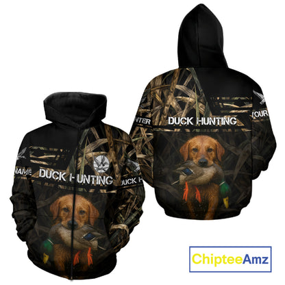Mallard Duck Hunting Yellow Lab Custom Name 3D All Over Print Shirt, Lab Dog Hunting Gifts NHT130