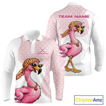 White Pink Mens Golf Shirt Flamingo Golf Funny Custom Team Name Cool Gift For Golfer NHT546