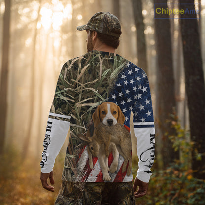 Rabbit Hunting With Beagle 3D US Flag Camo Custom Hunting Shirt, Rabbit Hunting Clothing NHT141