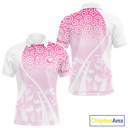 White Pink Golf Pattern Custom Mens Golf Polo Shirt, Best Team Golf Shirt For Mens NHT562