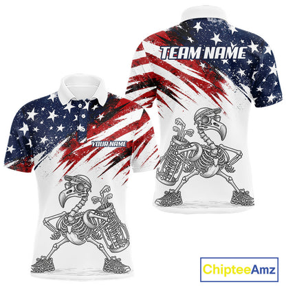 Patriotic Golf Polo Shirt – USA Flag Skull Flamingo Golfer Funny Golf Outfit For Men NHT780