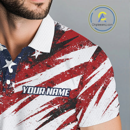 Patriotic Golf Polo Shirt – USA Flag Skull Flamingo Golfer Funny Golf Outfit For Men NHT780