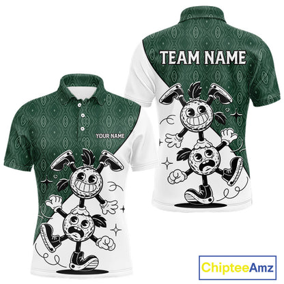 Green White Funny Golf Ball Pattern Mens Golf Polo Shirts Custom Golf Outfits Men, Green Golf Tops NHT784