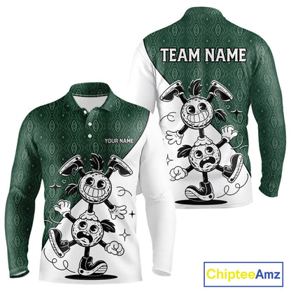 Green White Funny Golf Ball Pattern Mens Golf Polo Shirts Custom Golf Outfits Men, Green Golf Tops NHT784