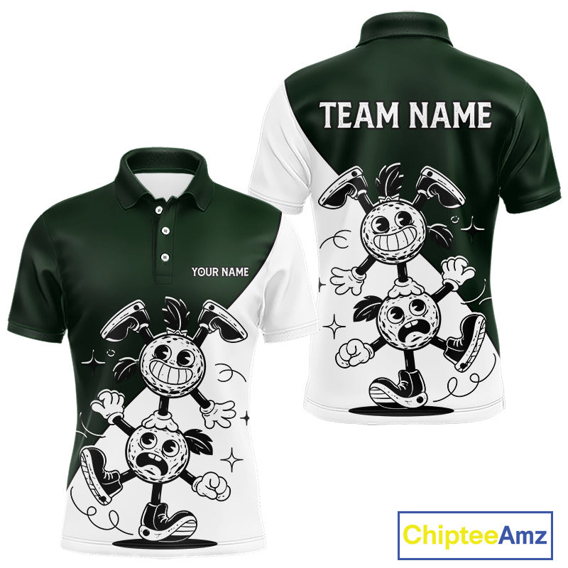 Green White Funny Golf Ball Pattern Mens Golf Polo Shirts Custom Golf Outfits Men, Green Golf Tops NHT785