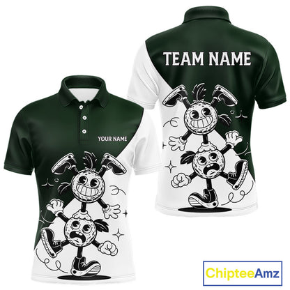 Green White Funny Golf Ball Pattern Mens Golf Polo Shirts Custom Golf Outfits Men, Green Golf Tops NHT785